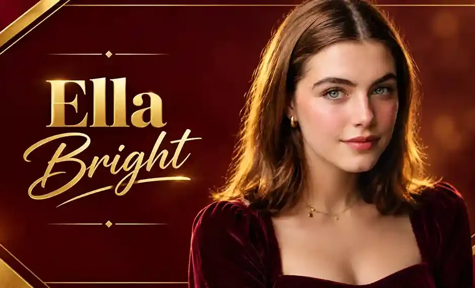Ella Bright portrait in an elegant maroon and gold design