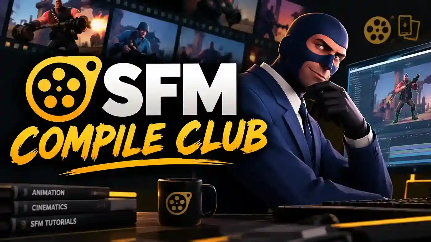 SFM Compile Club featuring Source Filmmaker animation, cinematic character rendering, and 3D animation editing.